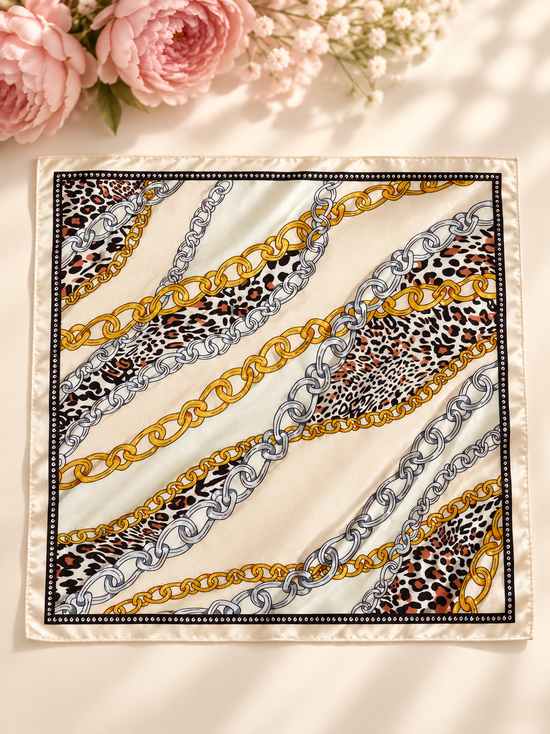Chain & Leopard Print Square Scarf