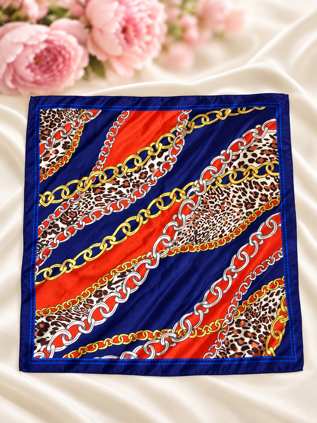 Chain & Leopard Print Square Scarf