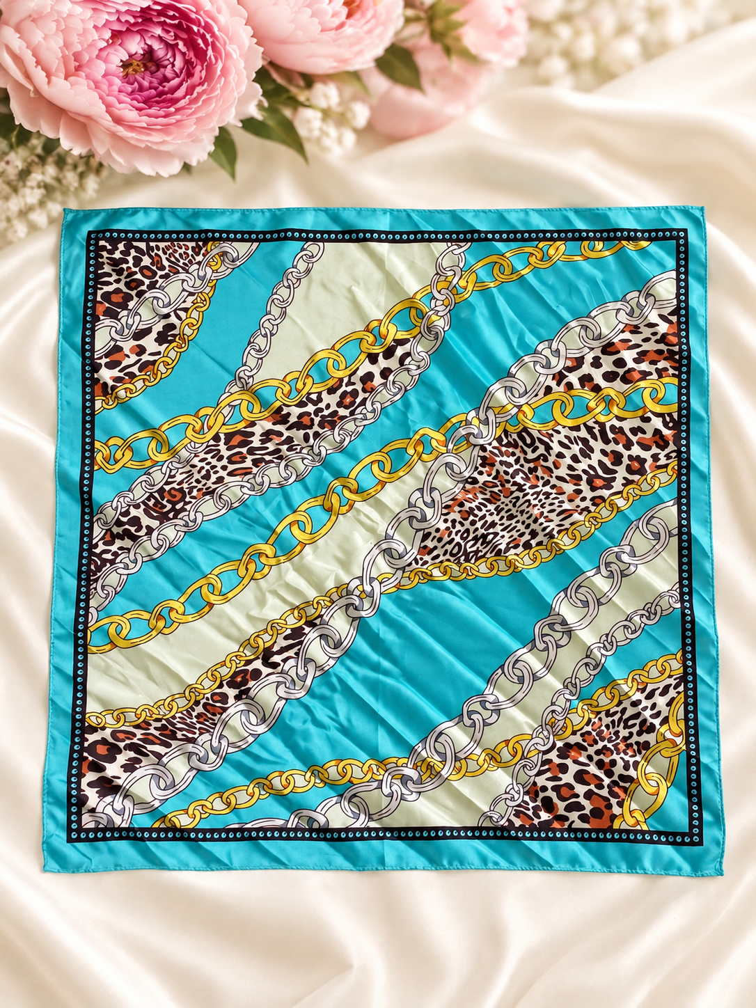 Chain & Leopard Print Square Scarf