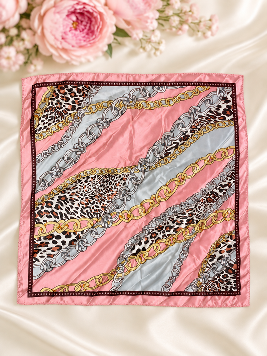 Chain & Leopard Print Square Scarf