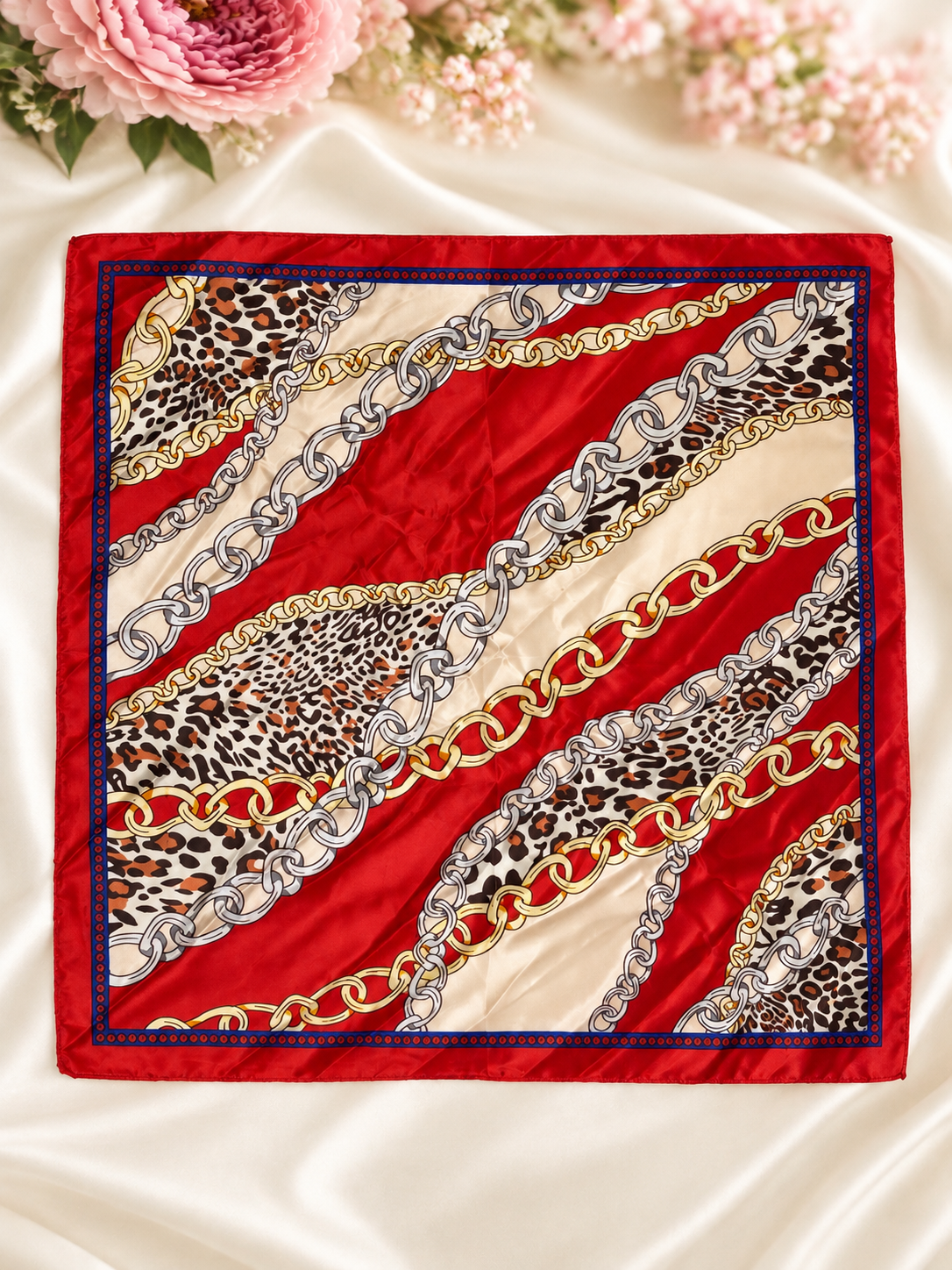 Chain & Leopard Print Square Scarf