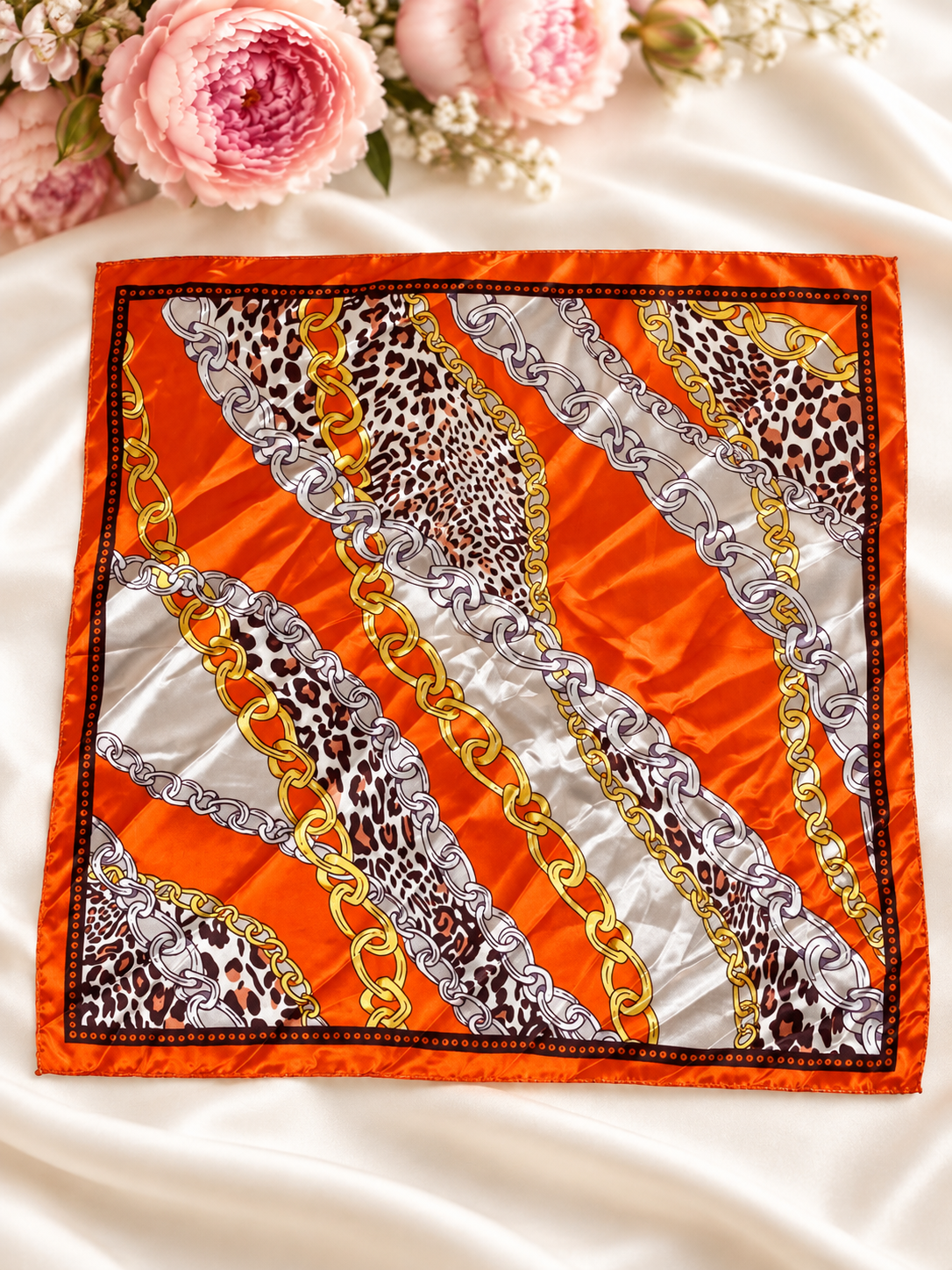 Chain & Leopard Print Square Scarf