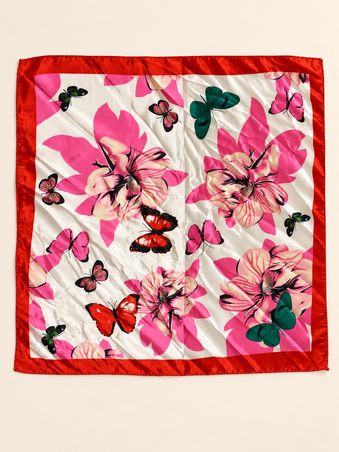 Butterfly Floral Silk Scarf — 50 × 50 cm