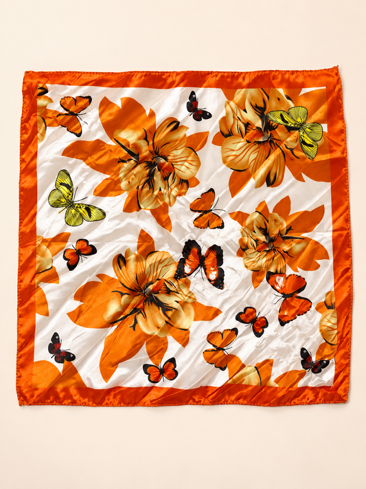 Butterfly Floral Silk Scarf — 50 × 50 cm