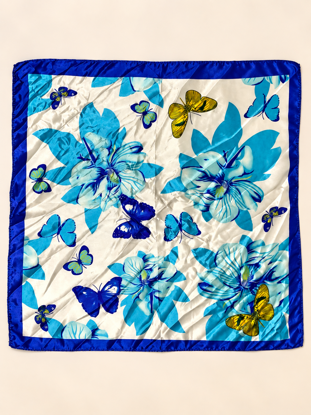 Butterfly Floral Silk Scarf — 50 × 50 cm