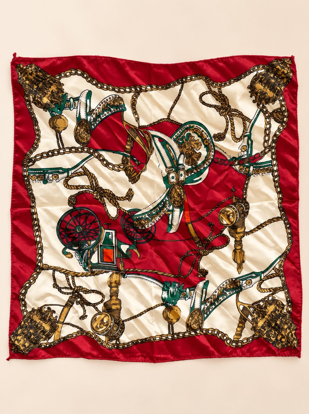 Silk Chain & Medallion Print Square Scarf — 50 × 50 cm