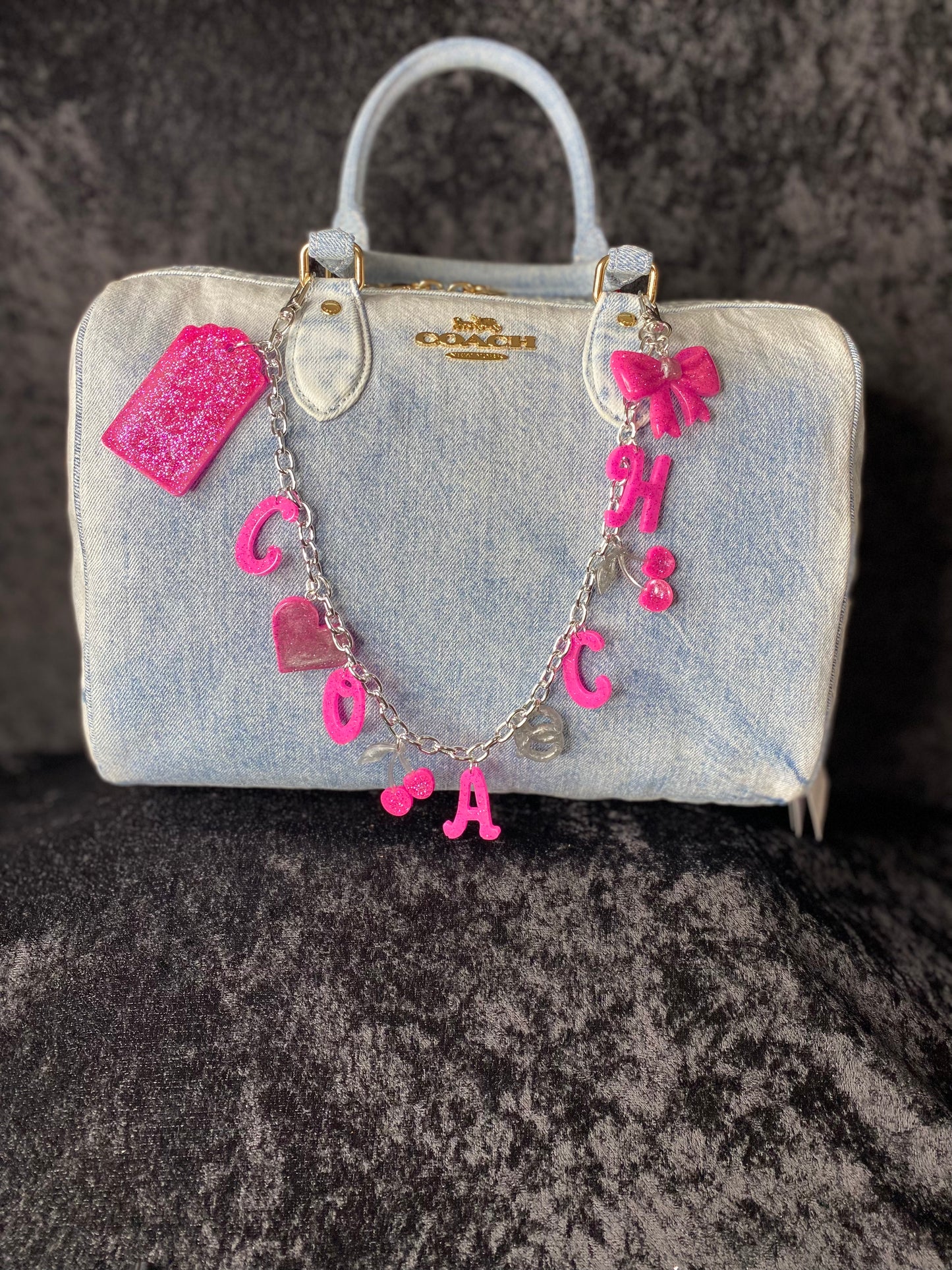 Pink “COACH” Charm Chain Set – Handmade Statement Bag Chain | Designer-Inspired Charm Set