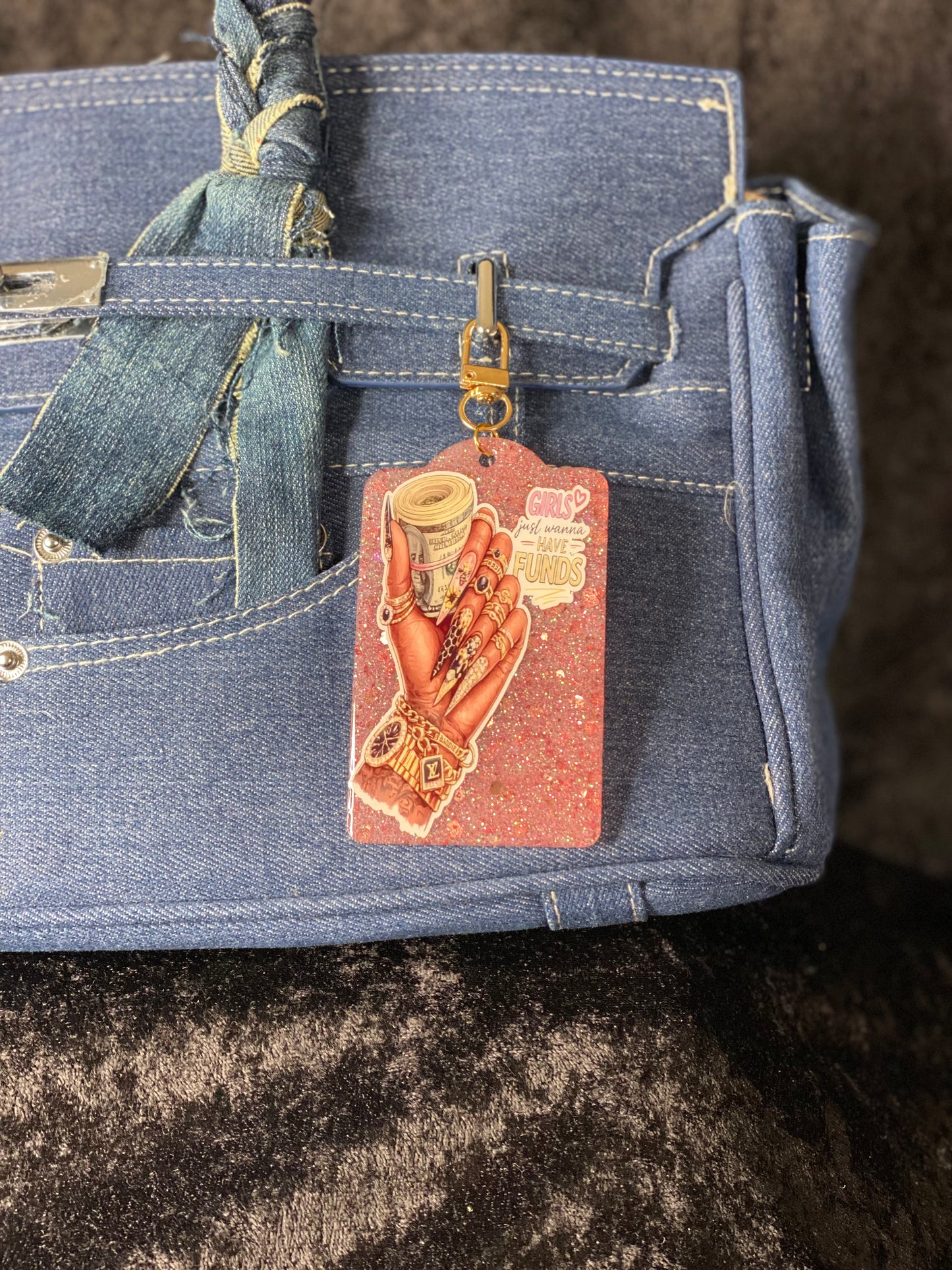 Girls Just Wanna Have Funds – Pink Glitter Money Bag Charm Tag 💸✨