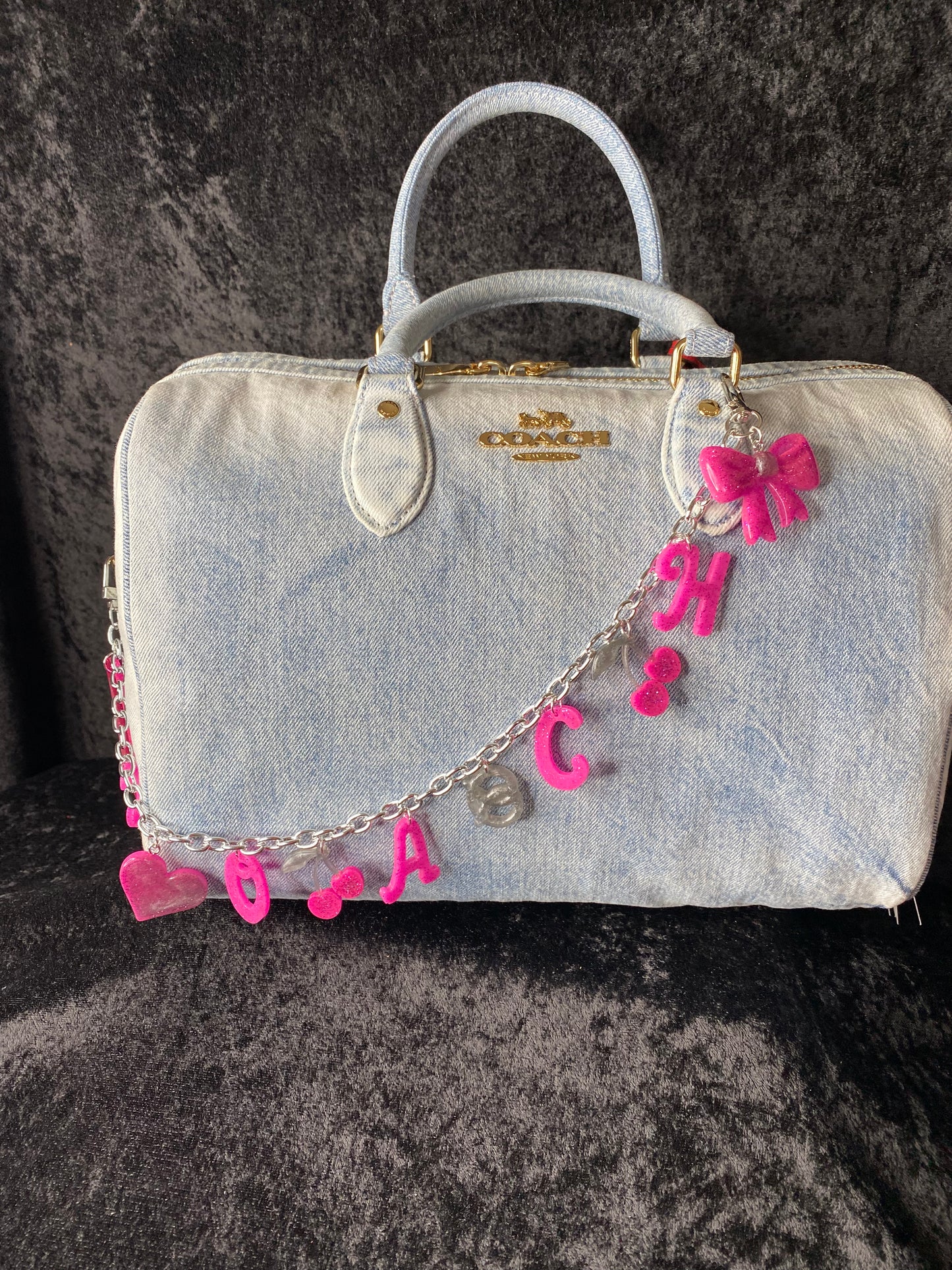 Pink “COACH” Charm Chain Set – Handmade Statement Bag Chain | Designer-Inspired Charm Set