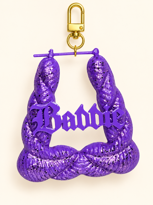 Large Glitter Baddie Bamboo Earring Bag Charm