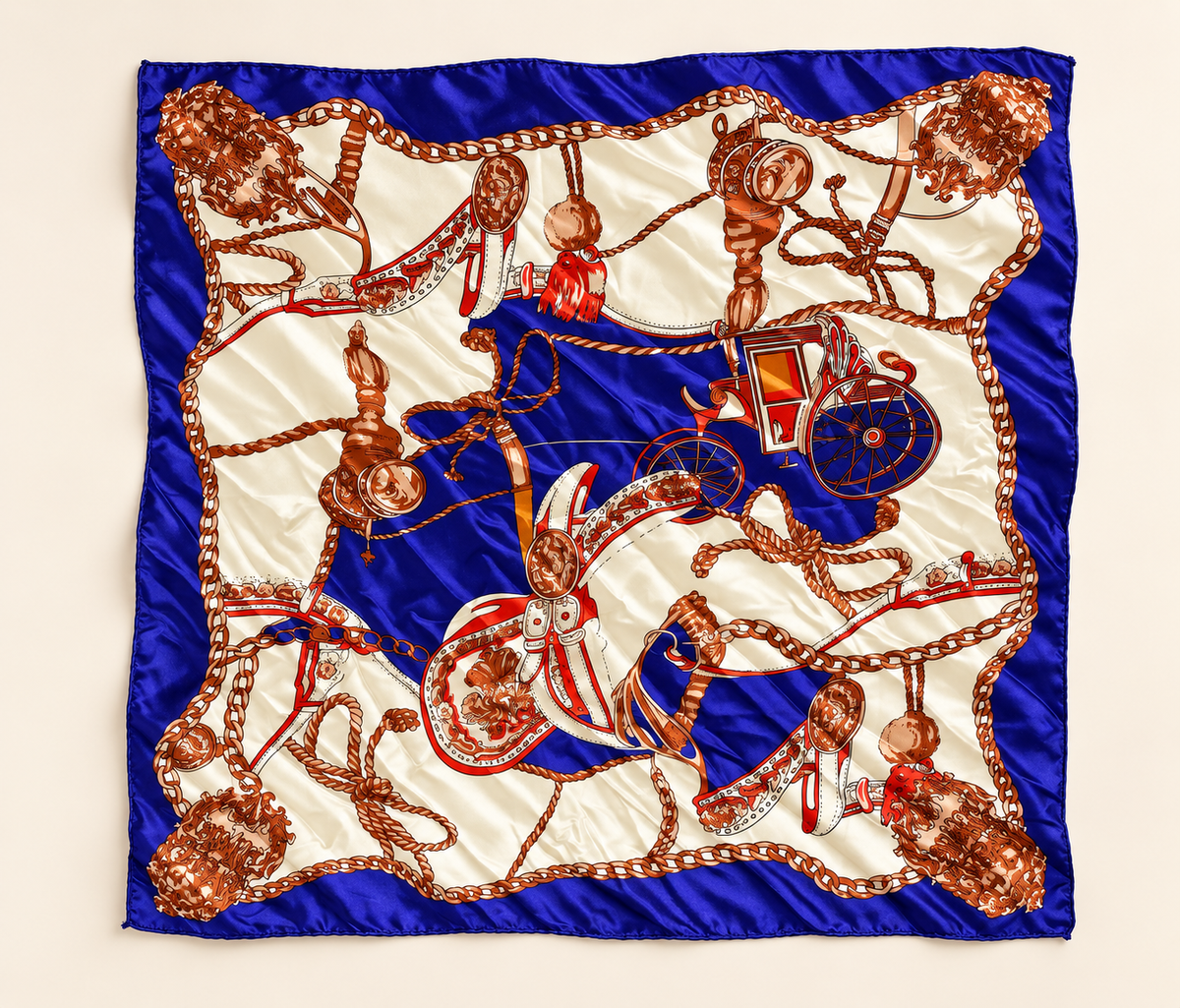 Silk Chain & Medallion Print Square Scarf — 50 × 50 cm