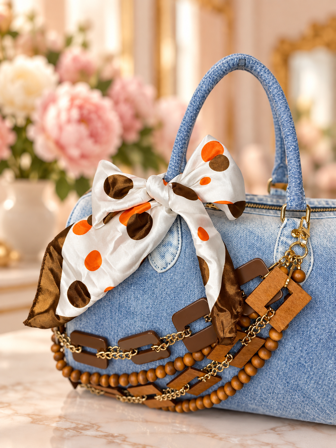 Polka Dot Silk Scarf — 50 × 50 cm